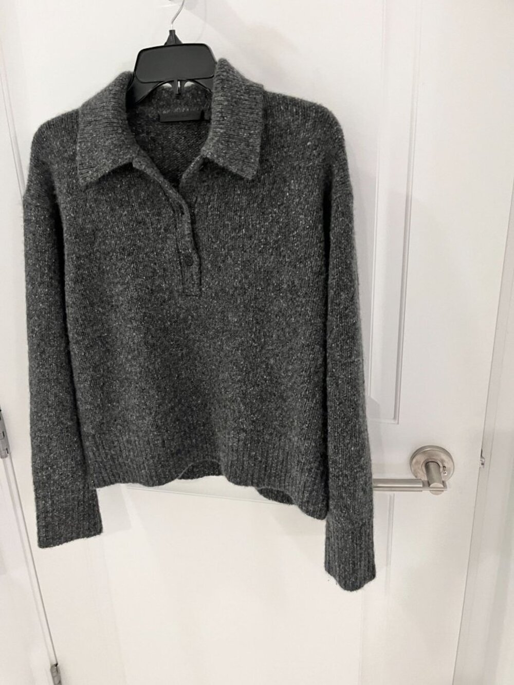 Jenni Kayne Cashmere Burke Polo Charcoal Donegal Gray Polo Knit XS - Picture 5 of 10